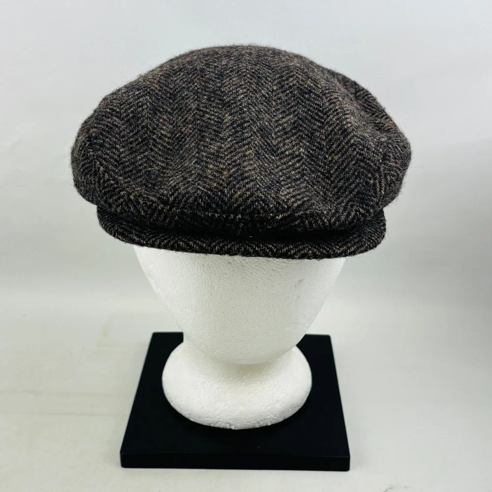Vintage Finest Headwear Flat Cap Mens L Brown Herringbone Wool Newsboy Hat USA